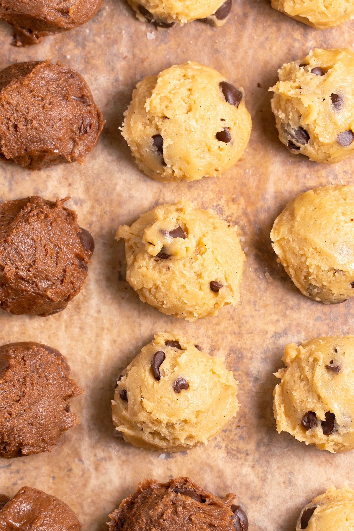 Cookie dough scooped into balls