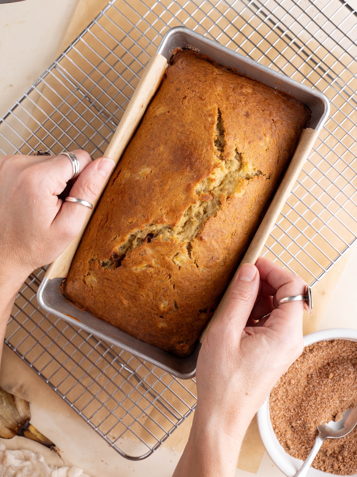 A freshly baked loaf of banana bread