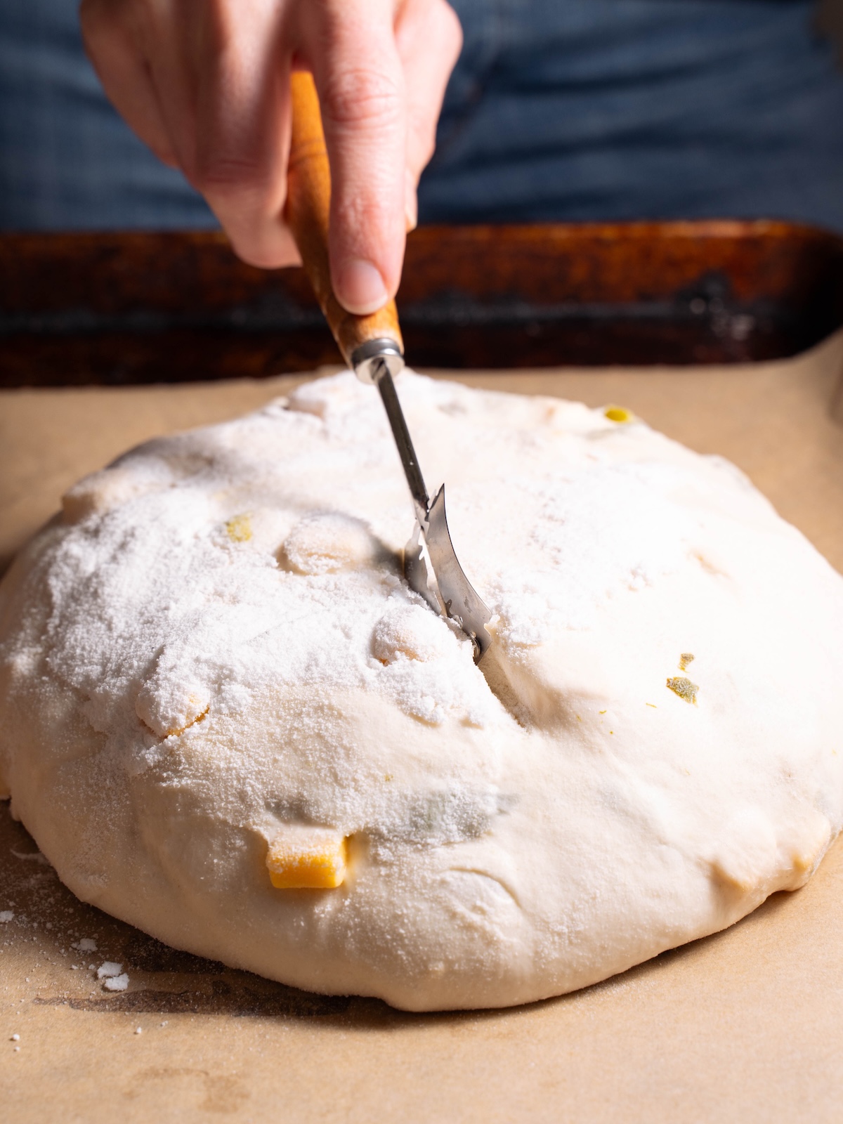 Scoring bread with a bread lame