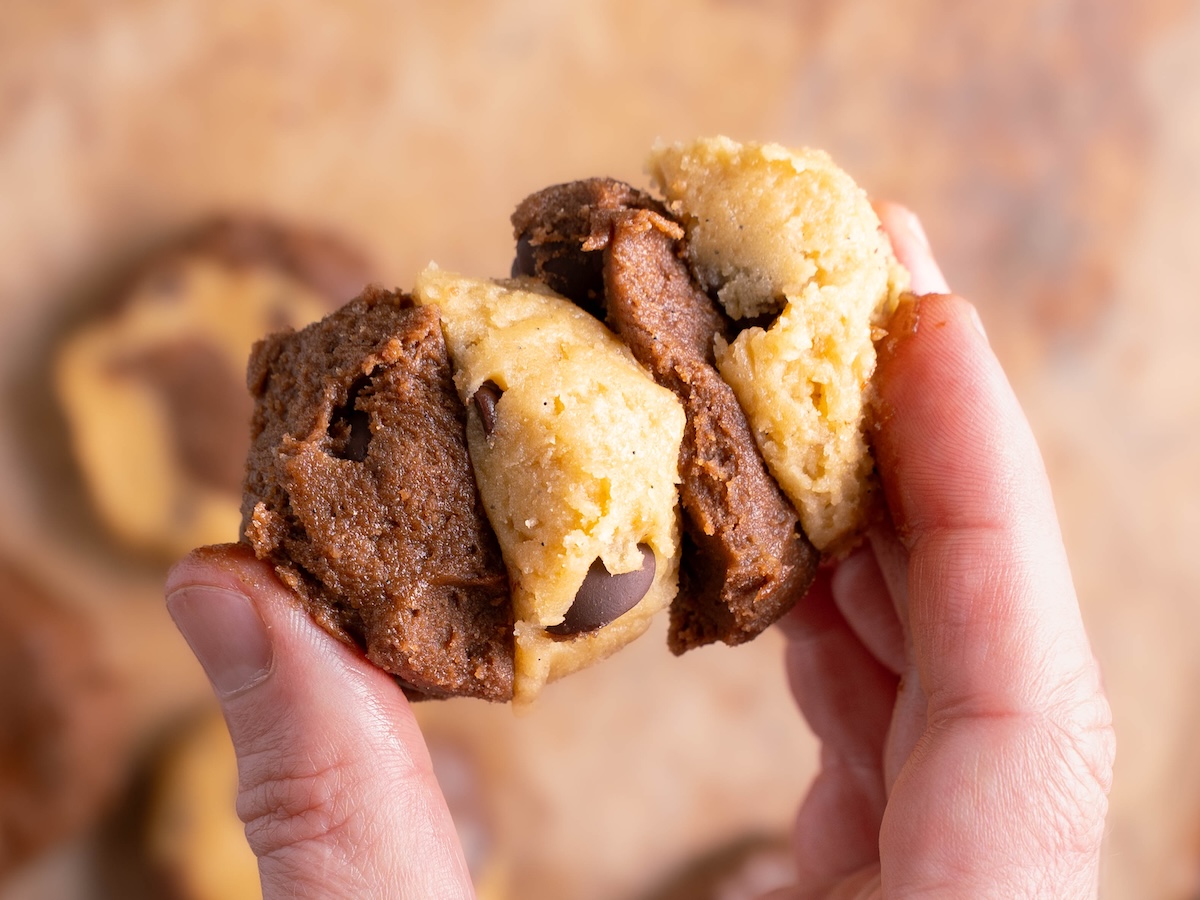 Swirling together chocolate and vanilla cookie doughs