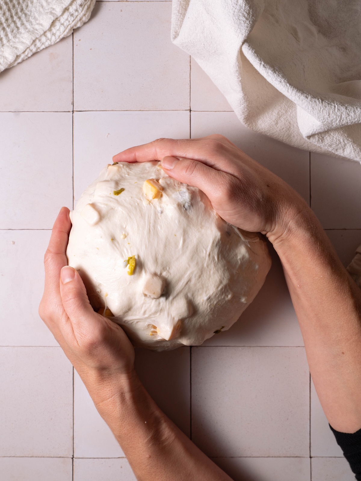 Forming sourdough into a round boule shape