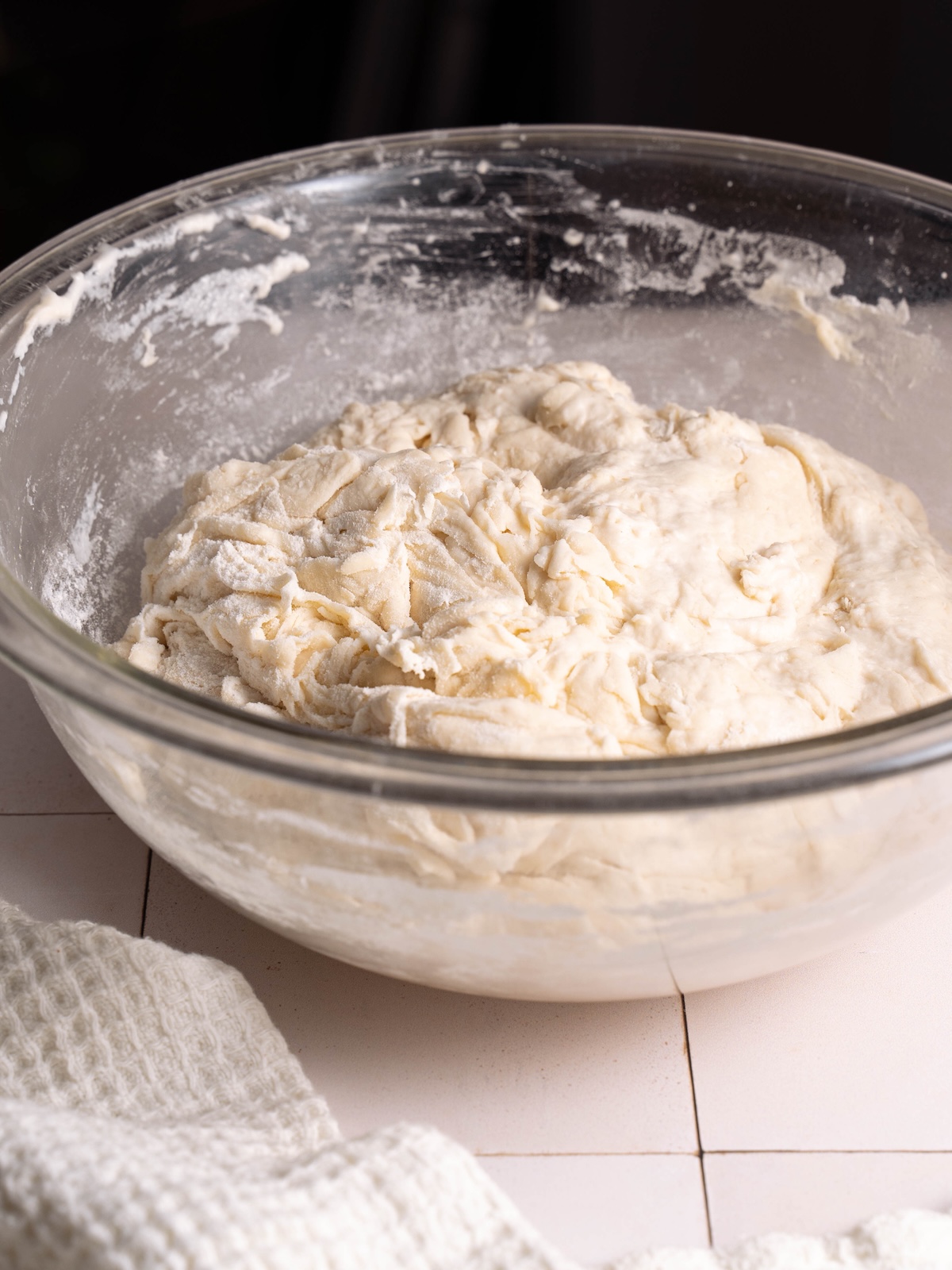 A shaggy mass of sourdough before stretching and folding
