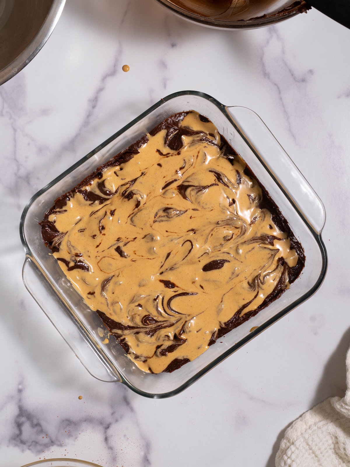 Swirled gingerbread brownies before baking