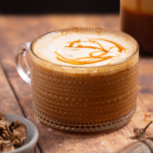 Candy cap caramel latte drizzled in extra caramel sauce