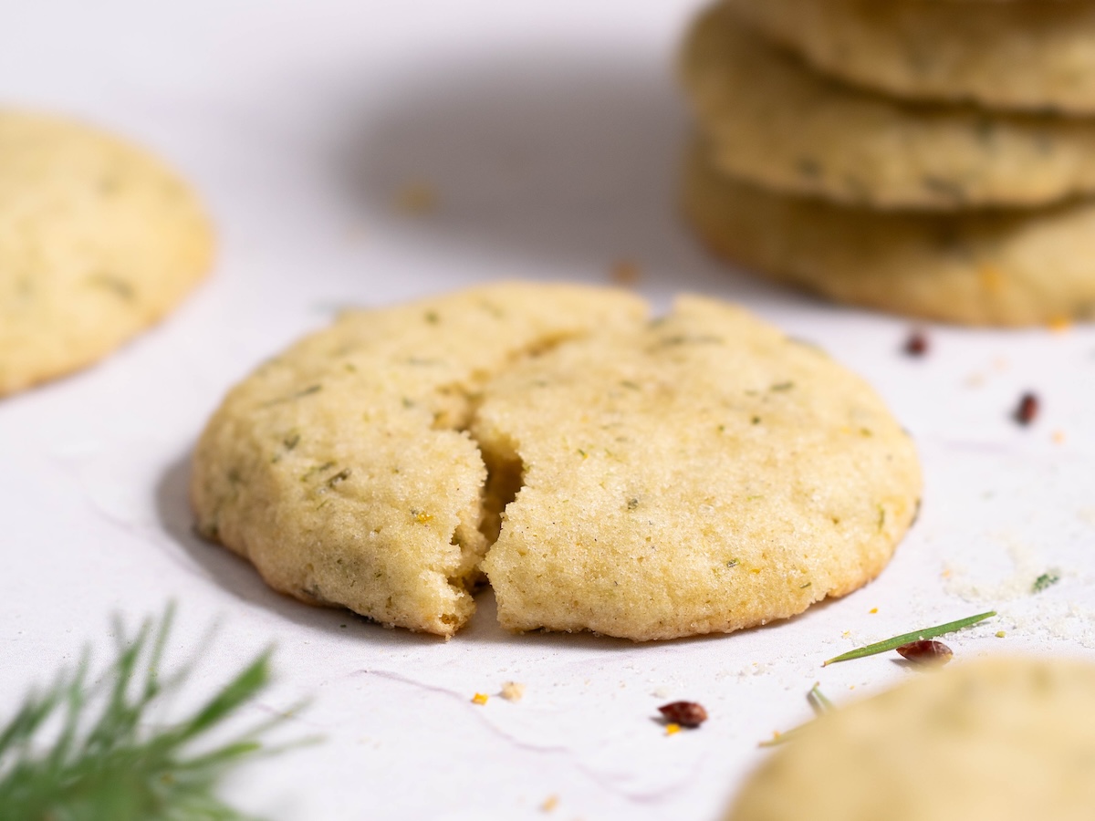 A Douglas fir cookie split in half