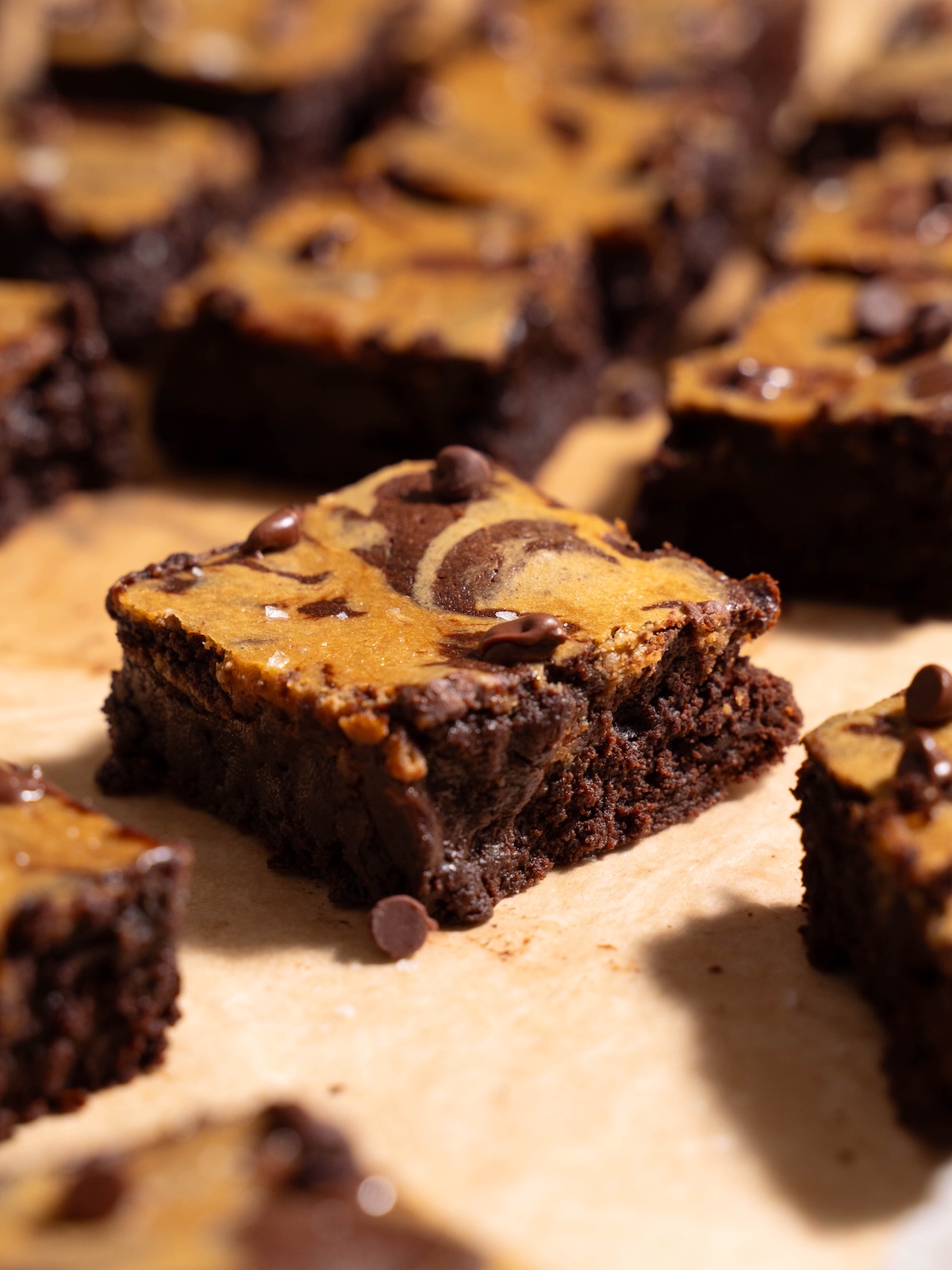 Gingerbread chocolate brownies with a cream cheese swirl