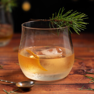 An old fashioned made with pine needle syrup