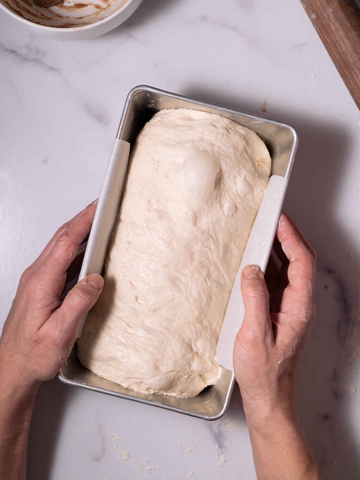 Sourdough shape into a loaf pan