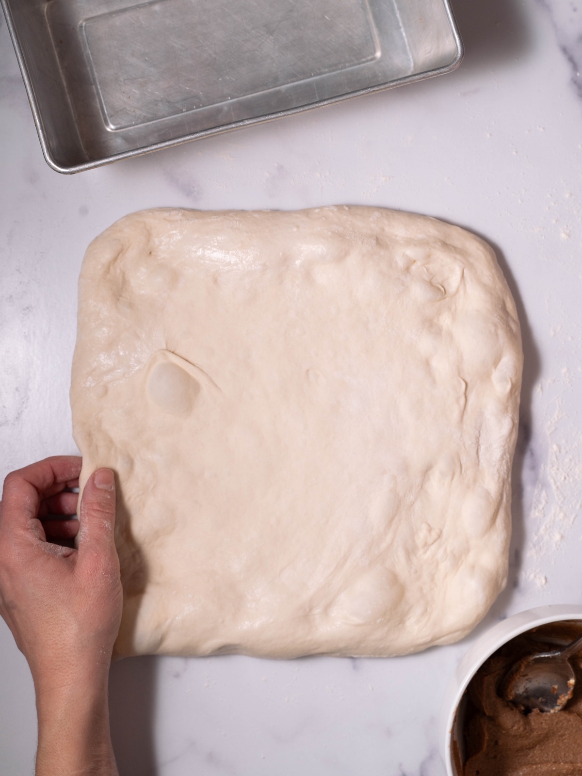 A small rectangle of bread dough