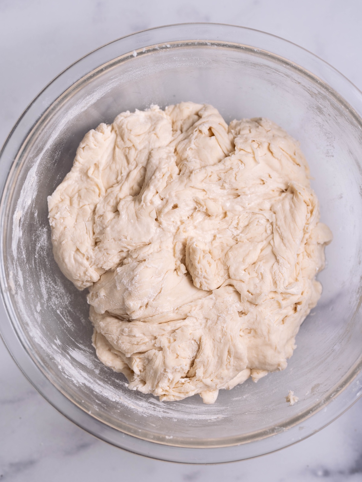 A shaggy mass of dough, the first step to making sourdough bread
