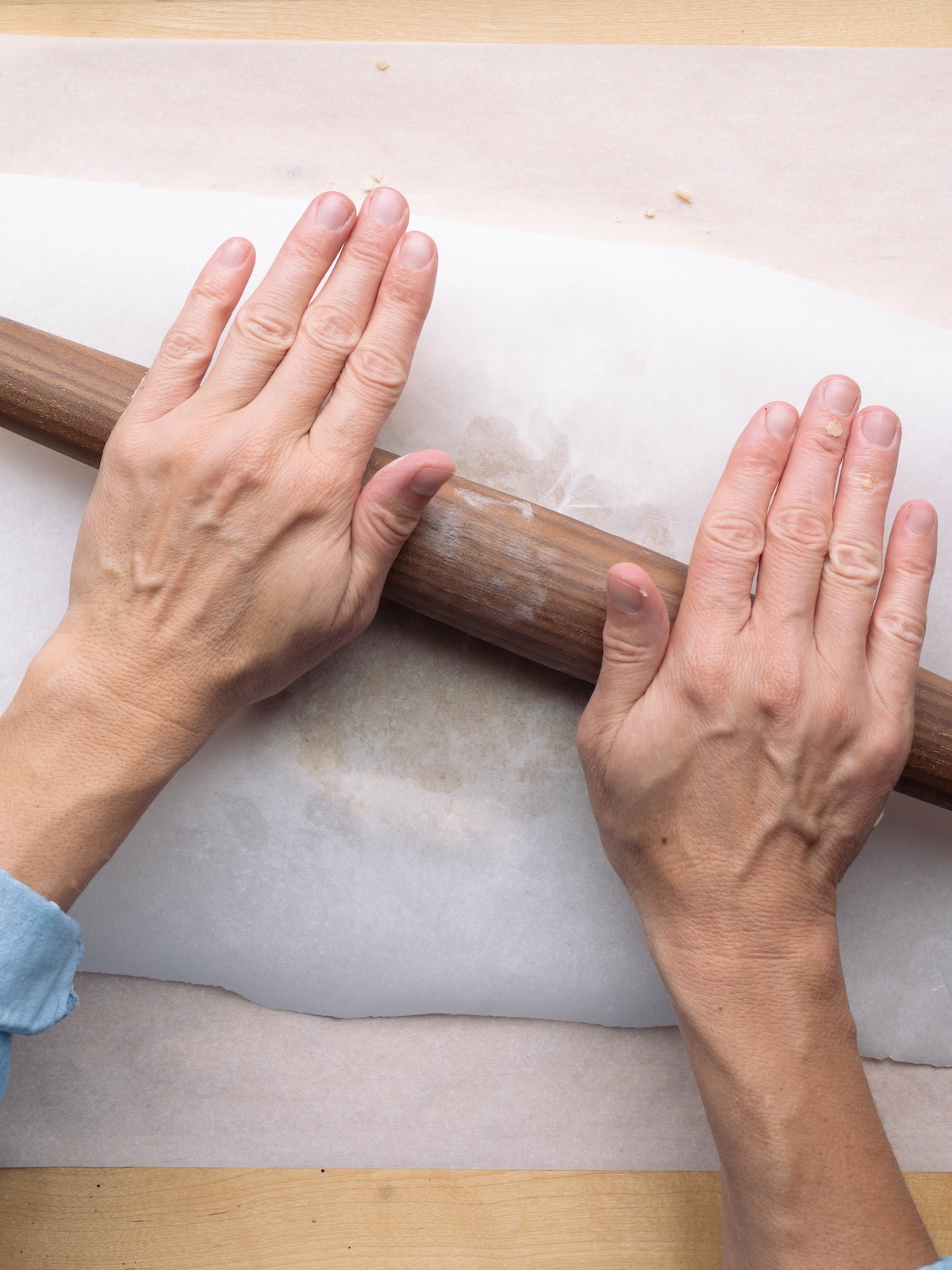 Rolling dough between sheets of parchment