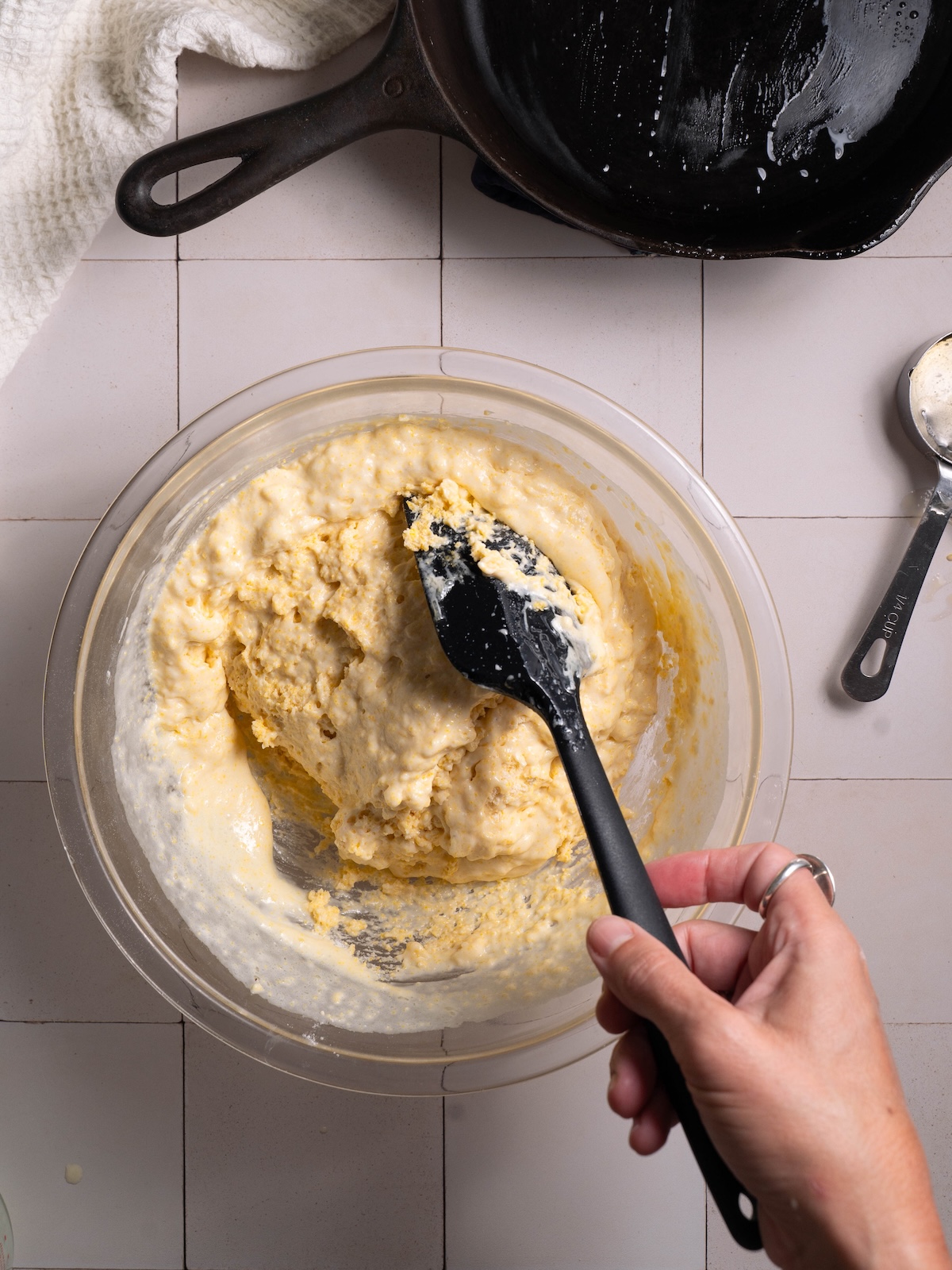 Folding batter together with a spatula