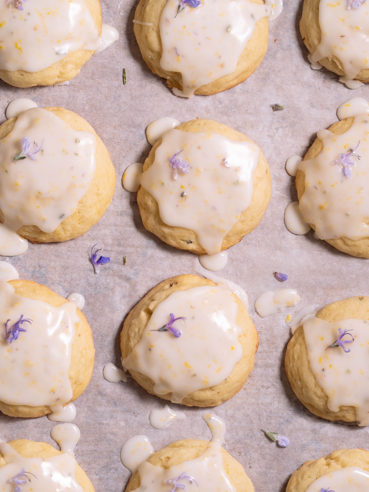 Lemon rosemary flower sugar cookies freshly glazed