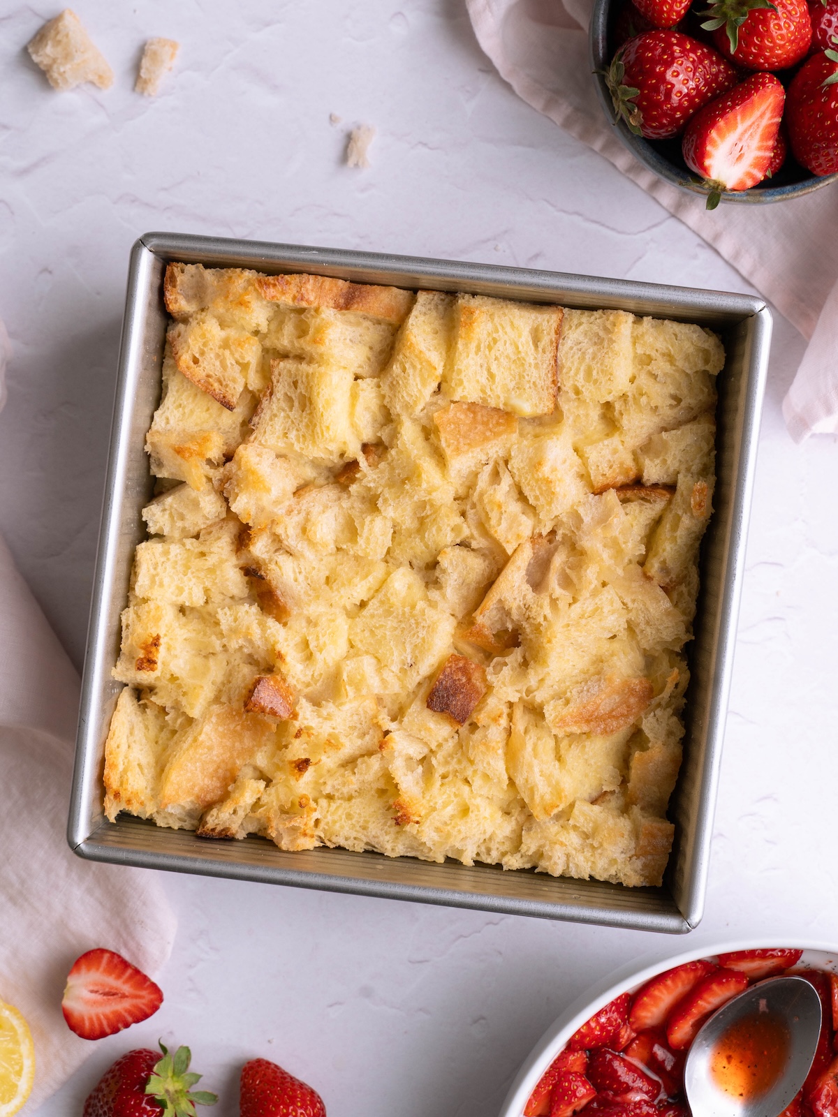 Sourdough bread pudding after baking