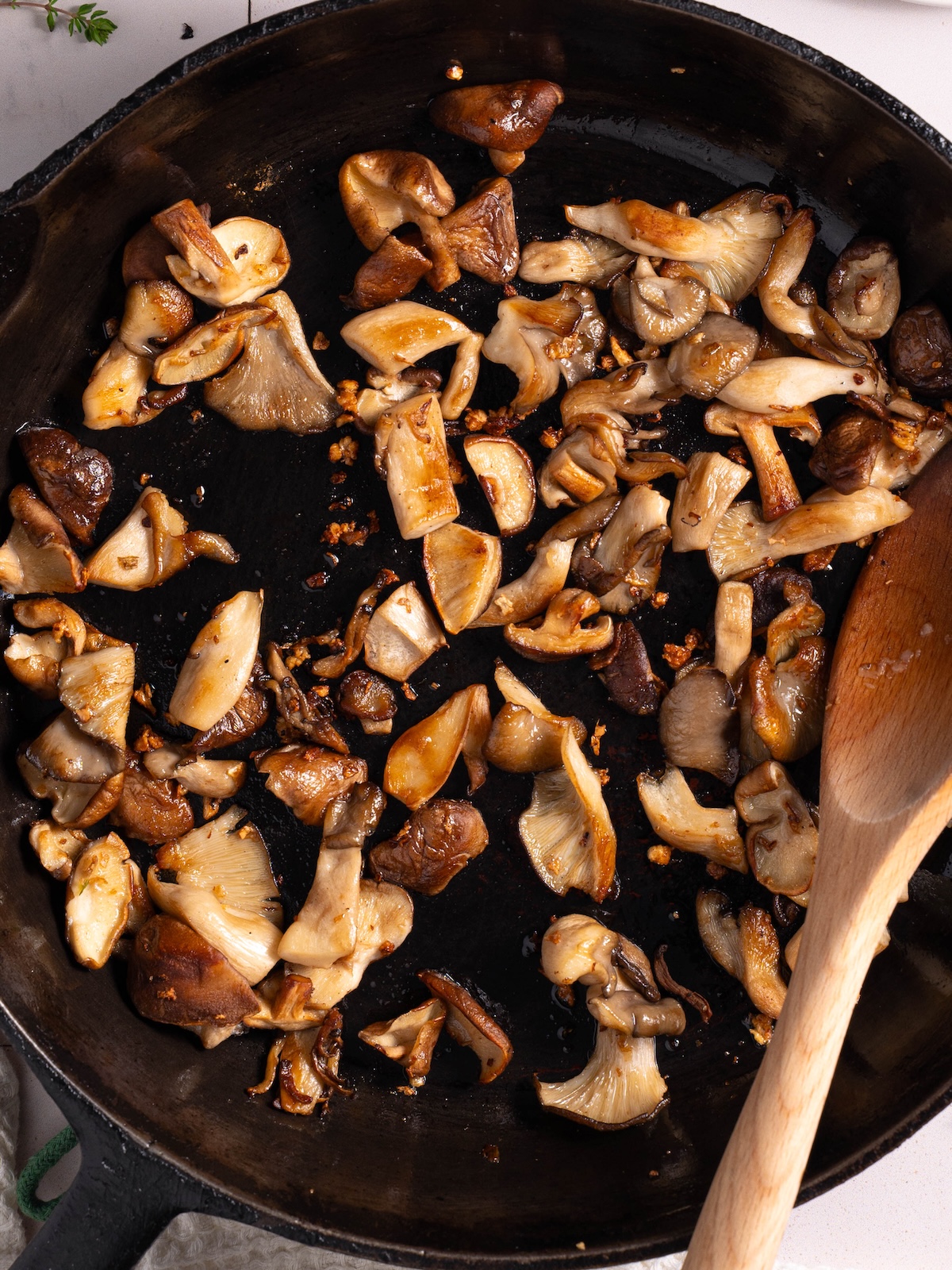 Golden, crispy sautéed mushrooms with garlic