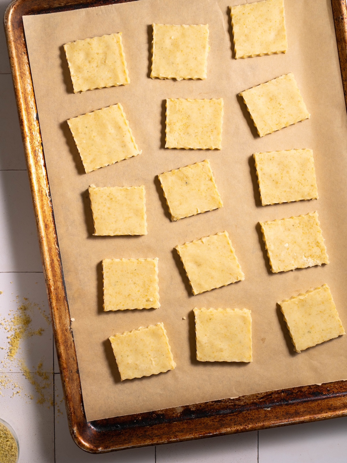 Shortbread cookie squares before baking