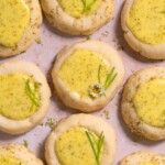 Lemon cookies filled with lemon curd and fir tip sugar