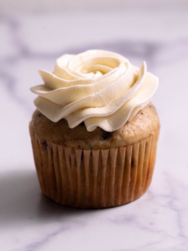 A cupcake topped with floral buttercream