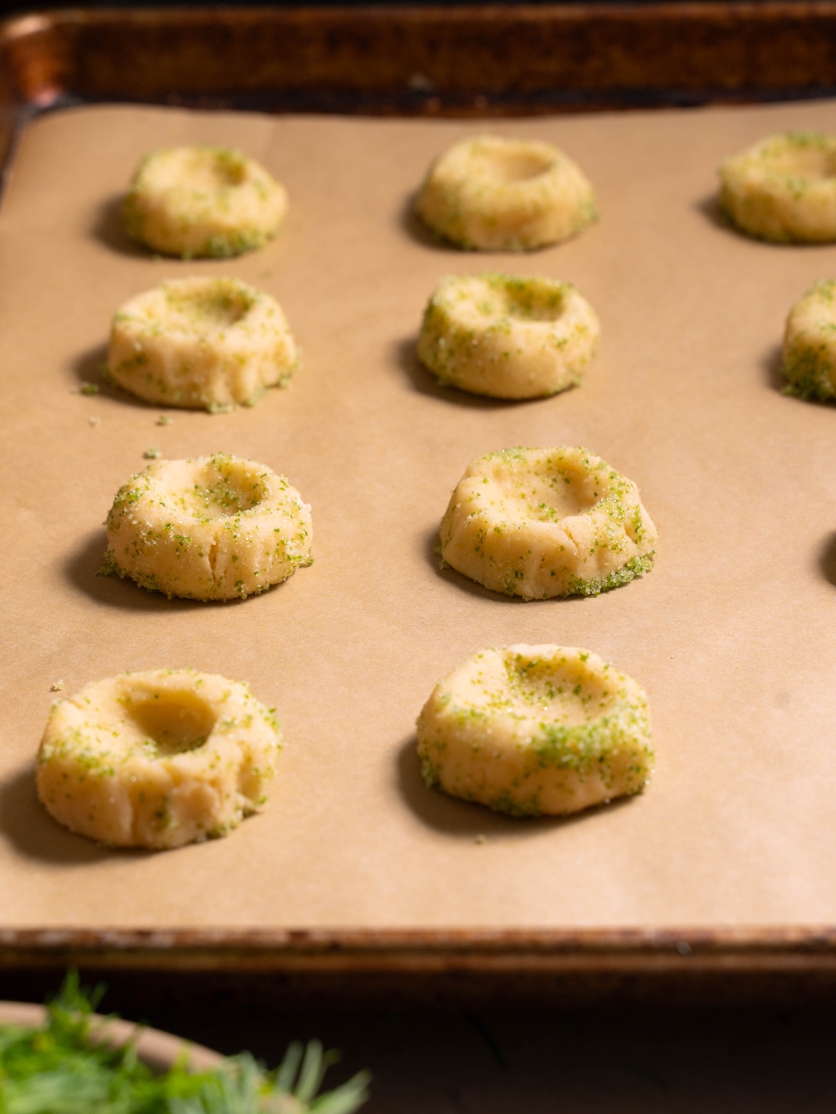 Buttery cookies rolled in fir tip sugar
