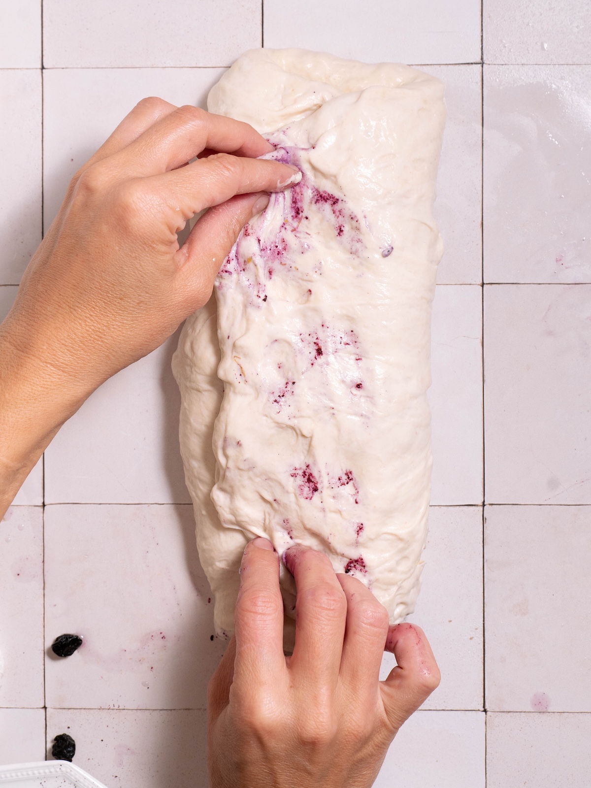 Folding sourdough into thirds