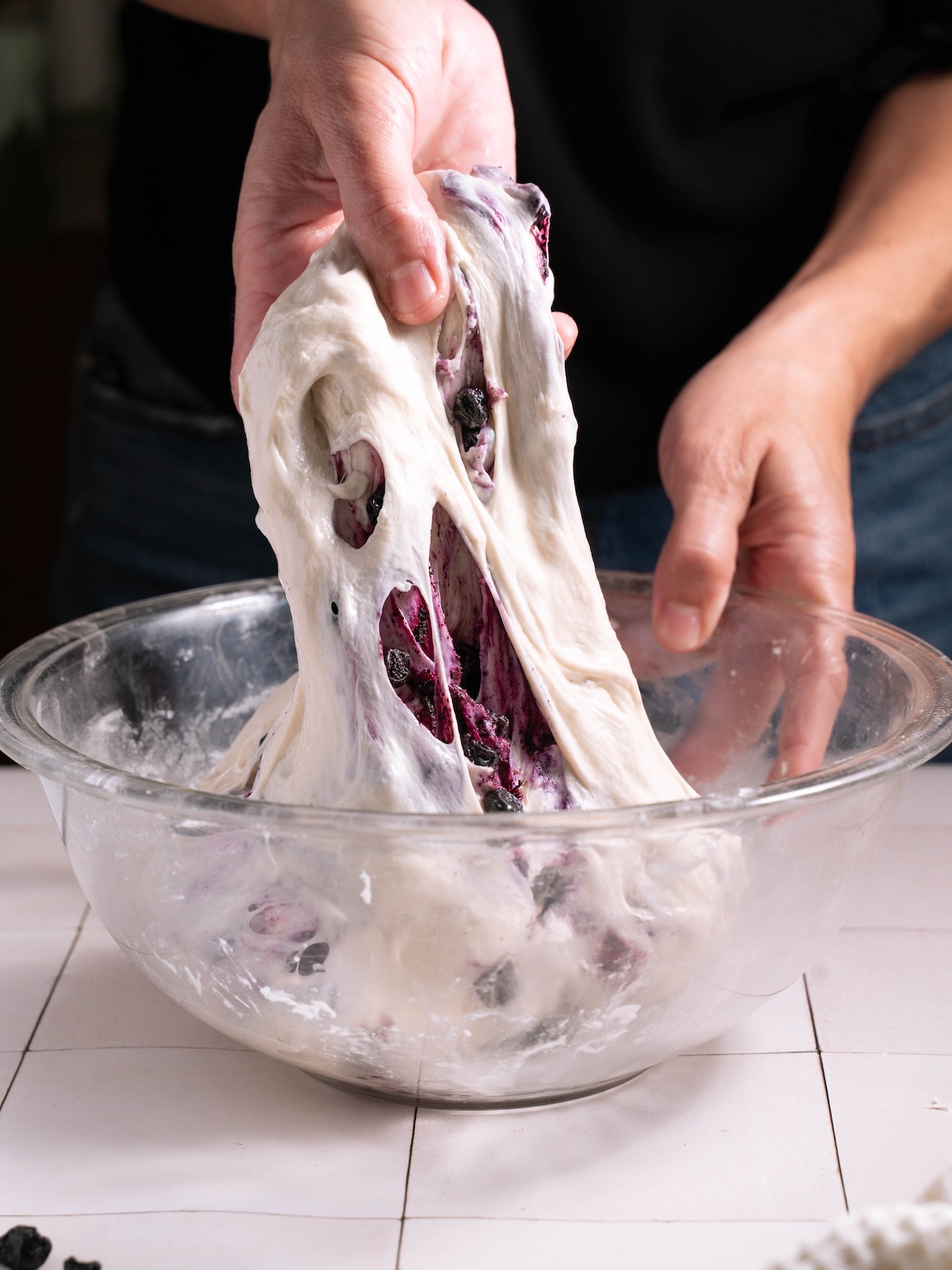 Stretching blueberry sourdough
