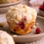 Sourdough muffins filled with fresh raspberries