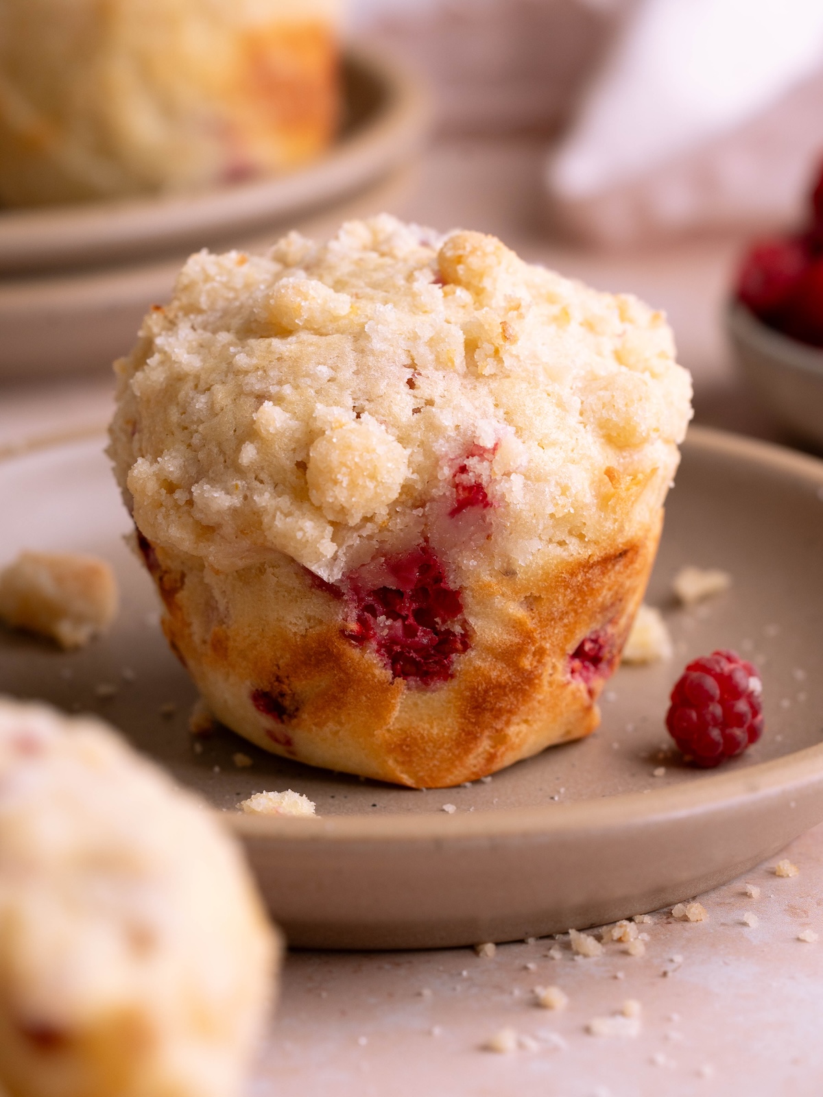 Sourdough muffins filled with fresh raspberries