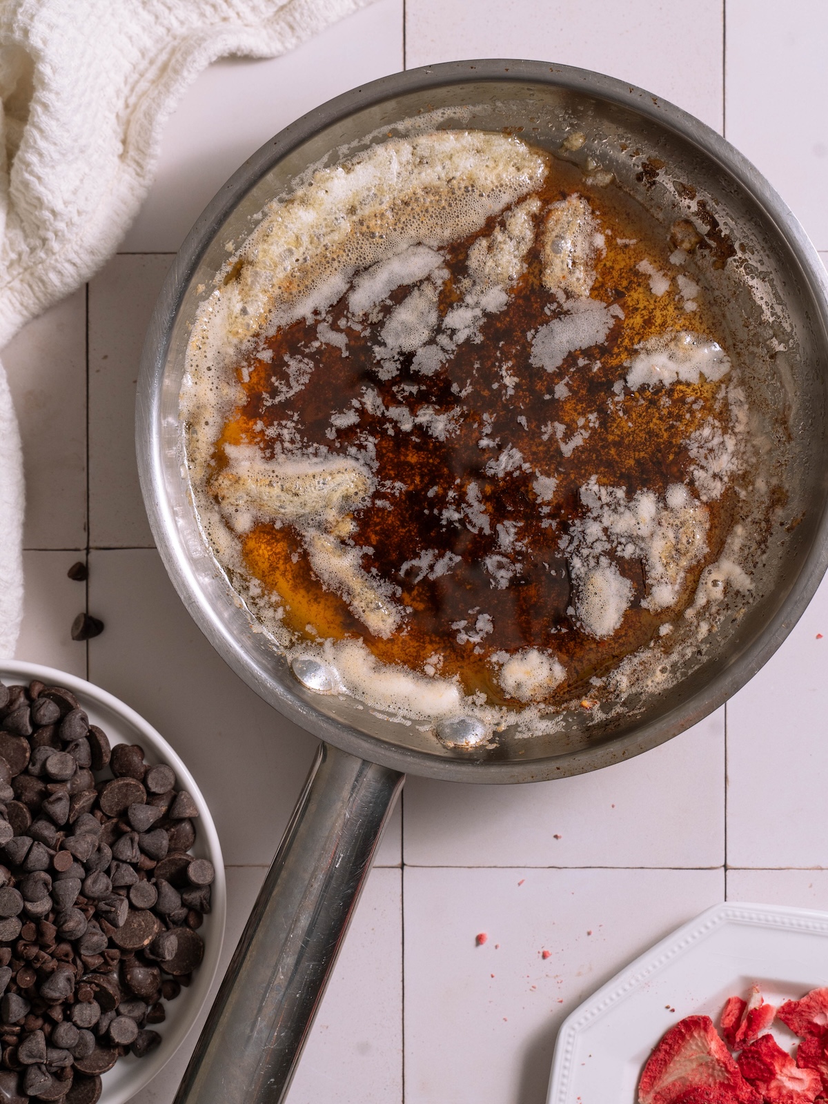 Brown butter, chocolate chips, and freeze dried strawberries