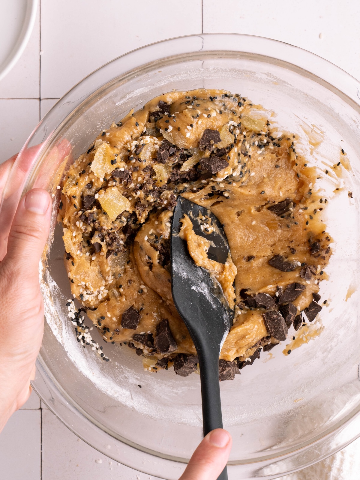 Mixing brown butter miso cookie dough by hand