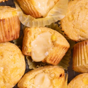 Sourdough corn muffins with whipped honey butter and sea salt flakes