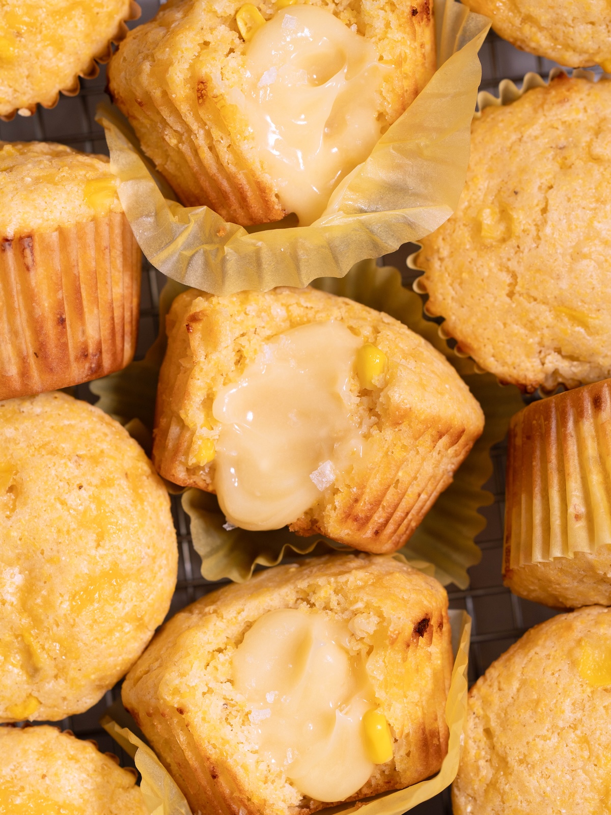 Sourdough corn muffins with whipped honey butter and sea salt flakes