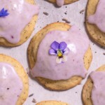 Lavender-glazed earl grey cookies, decorated with purple edible flowers