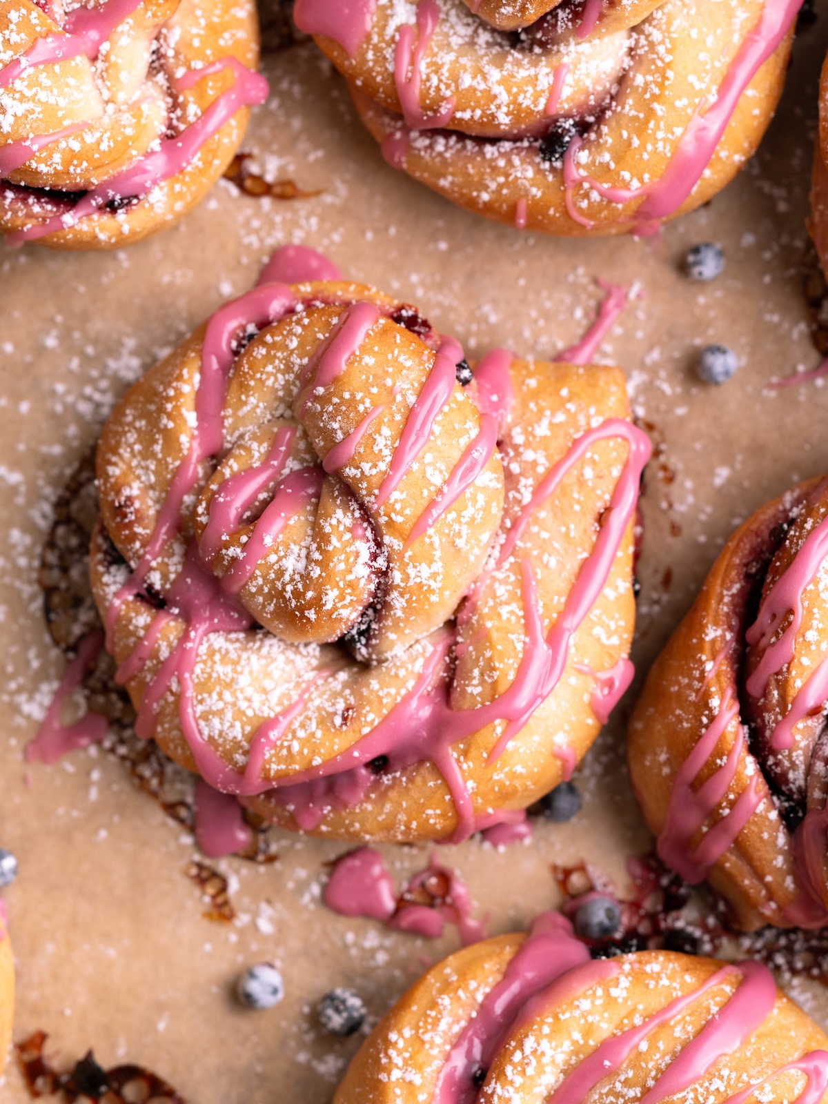 Twisted elderberry bun with elderberry glaze