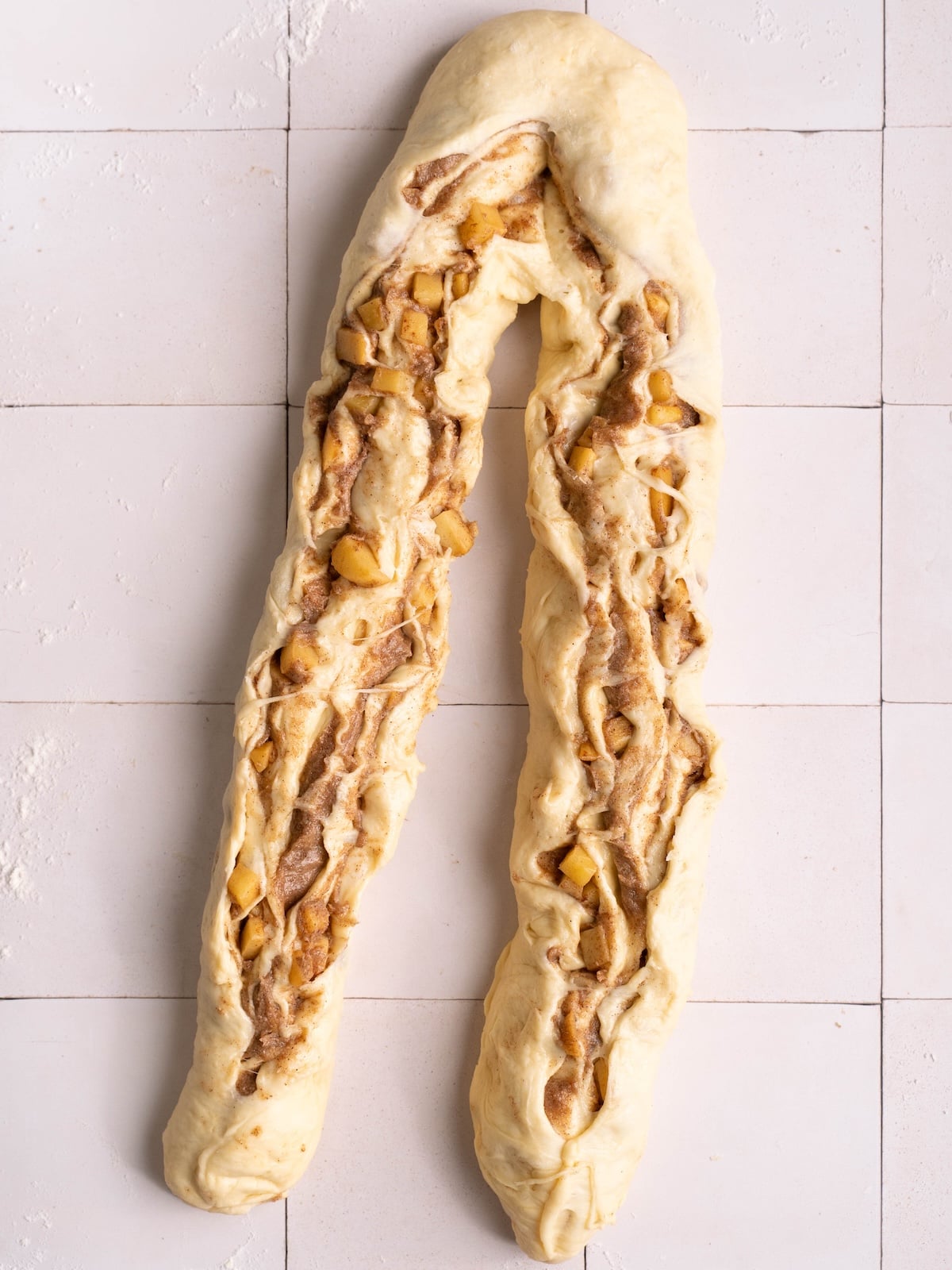 Apple cinnamon roll bread split in half