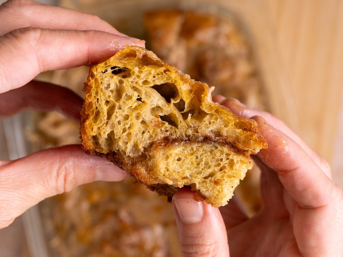 Interior texture on a slice of focaccia